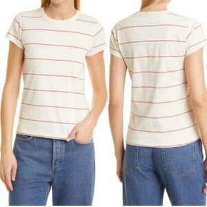 rag & bone Cream Tee with Thin Pink Stripes
